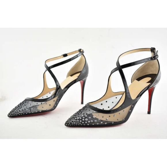 Christian Louboutin Twistissima Strass 85 Black Patent Mesh Strap Heel Pump 36.5 - Picture 7 of 9